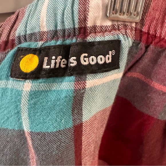 Life Is Good Women’s XXL Plaid Lightweight Flannel Sleep Pants Maroon Teal White - Picture 3 of 5